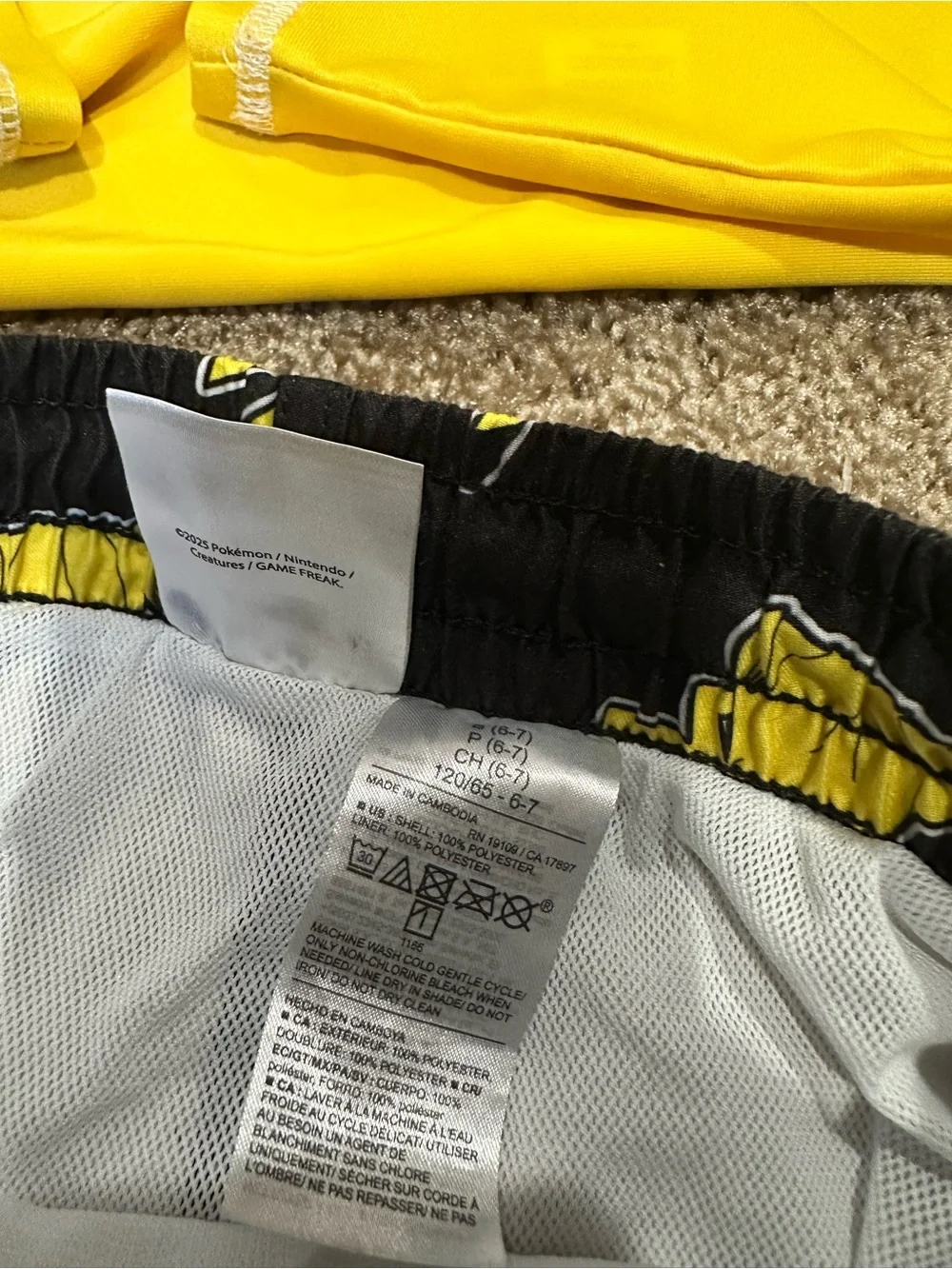 Pokemon Pikachu Yellow Rash Guard & Shorts Set size 6/7